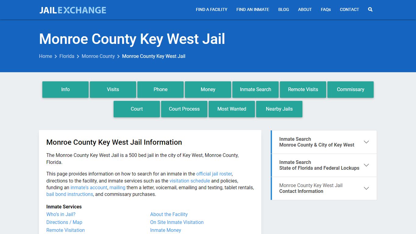 Monroe County Key West Jail, FL Inmate Search, Information