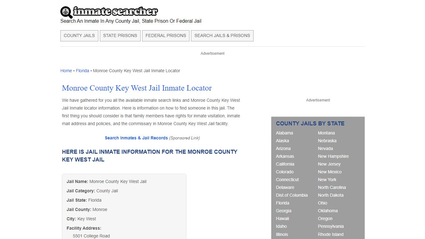 Monroe County Key West Jail Inmate Locator - Inmate Searcher